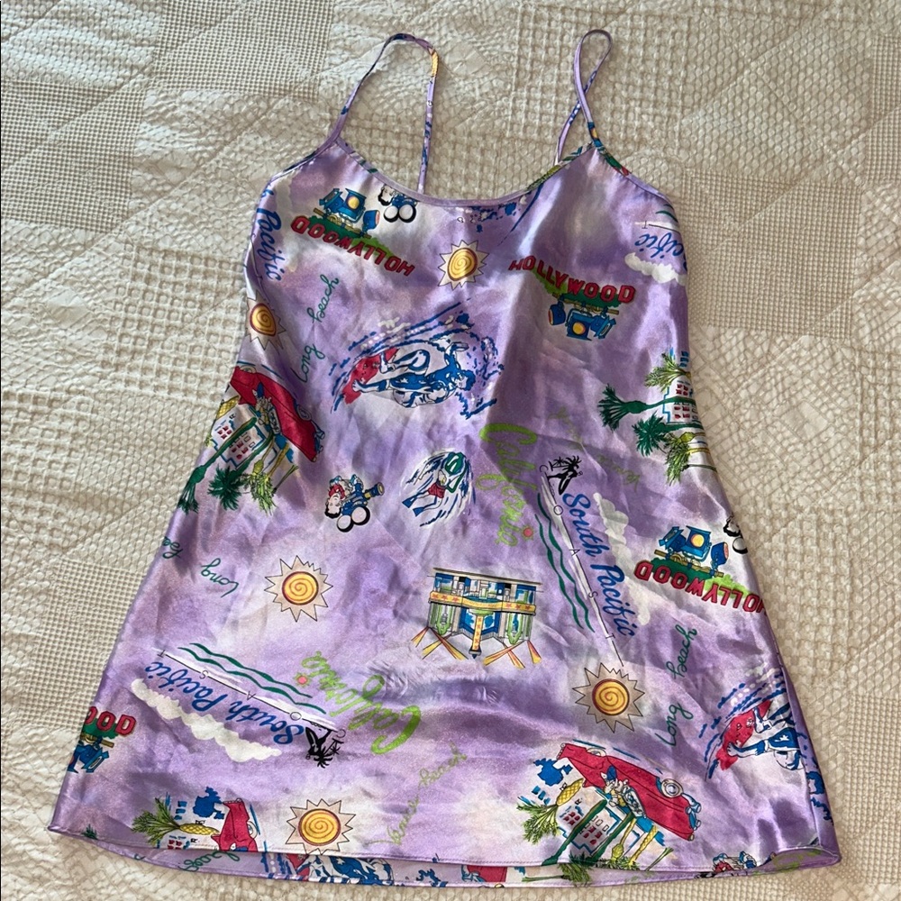 Vintage Cali Graphic Satin Slip Dress